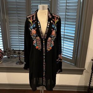 Johnny Was Black Tunic with Colorful Embroidery